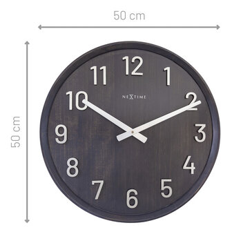 NeXtime NE-3284ZW Grote Wandklok - 50cm- Stille Klok - Walnoot - Zwart - &quot;Precious&quot;