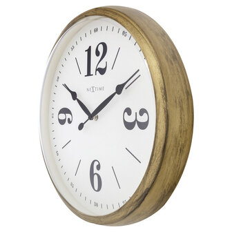 NeXtime NE-3290GO Landelijke Wandklok - 39cm - Stille Klok - Wit/ Goud- &quot;Classic&quot;