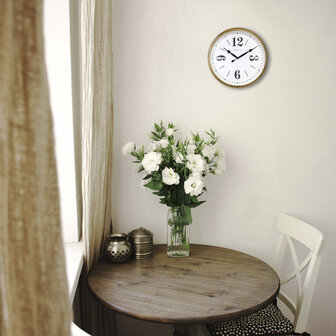 NeXtime NE-3290GO Landelijke Wandklok - 39cm - Stille Klok - Wit/ Goud- &quot;Classic&quot;