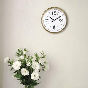 NeXtime NE-3290GO Landelijke Wandklok - 39cm - Stille Klok - Wit/ Goud- &quot;Classic&quot;