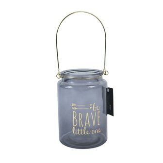 Gusta Glazen Theelichthouder + Tekst Be Brave Little One 15 cm Blauw/Transparant