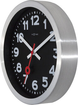 NeXtime NE-3998ARZW Wandklok &#039;Station&#039; &Oslash;19 Cm, Geborsteld Aluminium Zwart