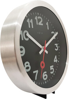 NeXtime NE-3998ARZW Wandklok &#039;Station&#039; &Oslash;19 Cm, Geborsteld Aluminium Zwart