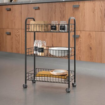 Metaltex Lugano Trolly met Wielen + 3 Manden 41x23x63 cm Zwart/Metaal