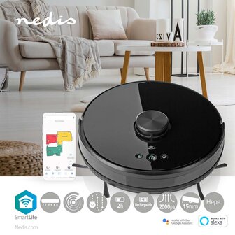 Nedis WIFIVCL001CBK Robotstofzuiger Laser Navigatie Wi-fi Capaciteit Opvangreservoir: 0.6 L Automatisch Opladen Diameter: 330 Mm Maximale Gebruiksduur: 120 Min Zwart Android&trade; / Ios