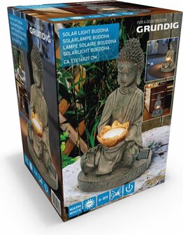 Grundig Boeddha Beeld met Solarlamp LED Aan-Uitknop Brandduur 6-8 Uur 17x16x27cm