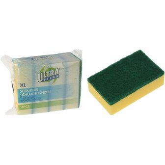 Ultra Clean Schuurspons 16x8 cm 4 Stuks Groen/Geel