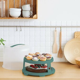 Rotho Fresh Taartdoos XL + Cupcake-Houders 35.5x34.5x26 cm Mistletoe Groen/Transparant