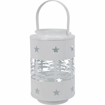 Metalen Lantaarn Winterdesign met Handvat 20 cm Wit