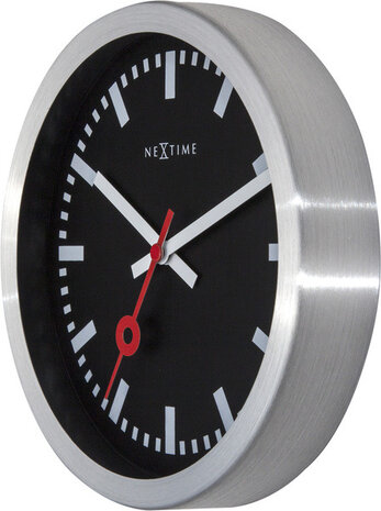 NeXtime NE-3998STZW Wandklok 'Station' Ø19 Cm, Geborsteld Aluminium Zwart