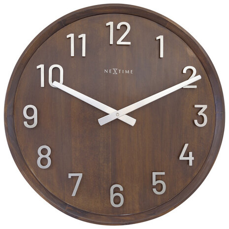 NeXtime NE-3284BR Grote Wandklok - 50cm- Stille Klok - Walnoot Hout - "Precious"