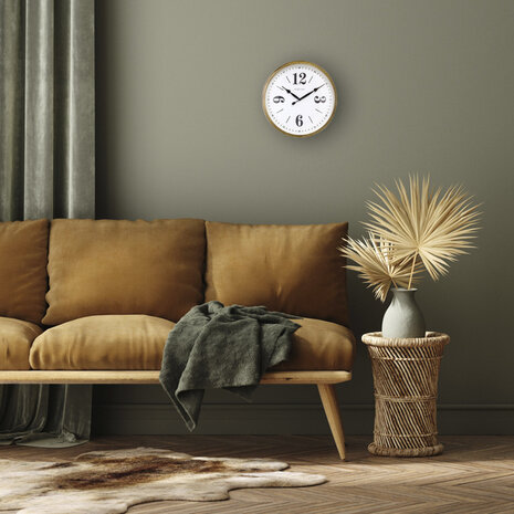 NeXtime NE-3290GO Landelijke Wandklok - 39cm - Stille Klok - Wit/ Goud- "Classic"