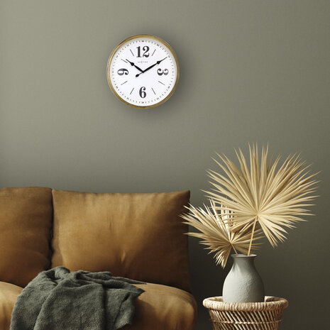 NeXtime NE-3290GO Landelijke Wandklok - 39cm - Stille Klok - Wit/ Goud- "Classic"