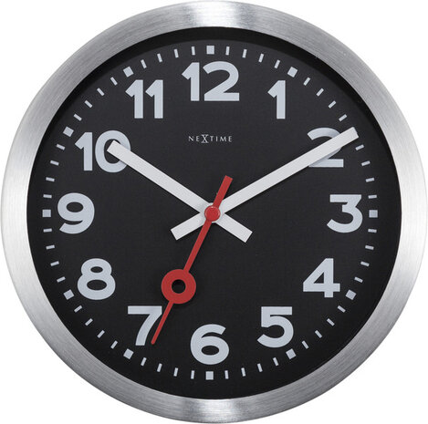 NeXtime NE-3998ARZW Wandklok 'Station' Ø19 Cm, Geborsteld Aluminium Zwart