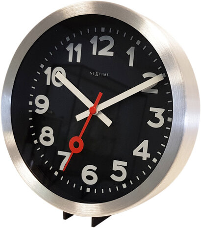 NeXtime NE-3998ARZW Wandklok 'Station' Ø19 Cm, Geborsteld Aluminium Zwart