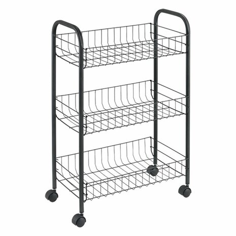 Metaltex Lugano Trolly met Wielen + 3 Manden 41x23x63 cm Zwart/Metaal