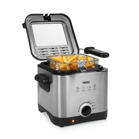 Princess 182612 Mini Friteuse 1.5L 1000W RVS/Zwart