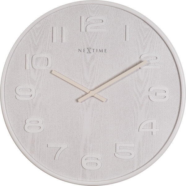 NeXtime NE-3095WI Wandklok Dia. 53 X 3 Cm, Hout, Wit, 'Wood Wood Big'