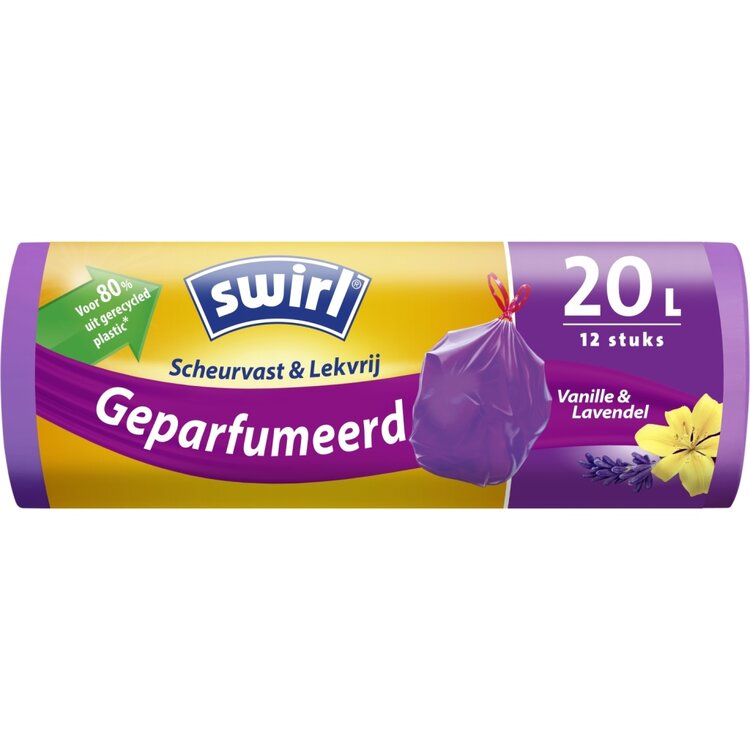 Swirl Pedaalemmerzak met Trekband Geparfumeerd Vanille-Lavendel 20L 12 Stuks