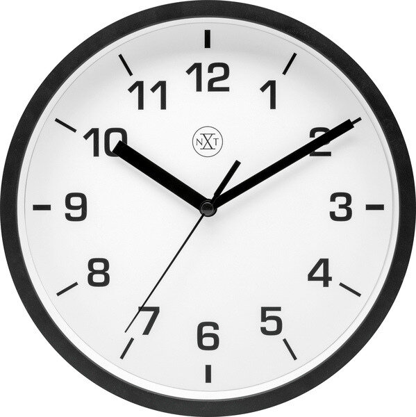 NeXtime NX-7321ZW Wandklok NXT Diameter 20cm Kunststof Zwart, Witte Wijzerplaat