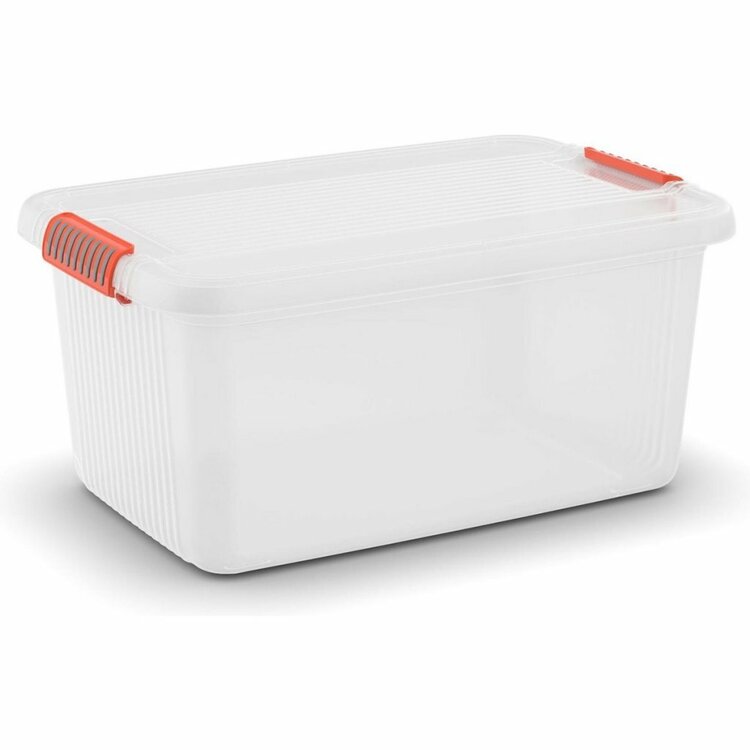 Kis K Latch Box L Opbergbox met Deksel 43L Transparant/Oranje