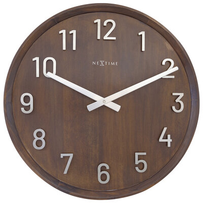 NeXtime NE-3284BR Grote Wandklok - 50cm- Stille Klok - Walnoot Hout - 