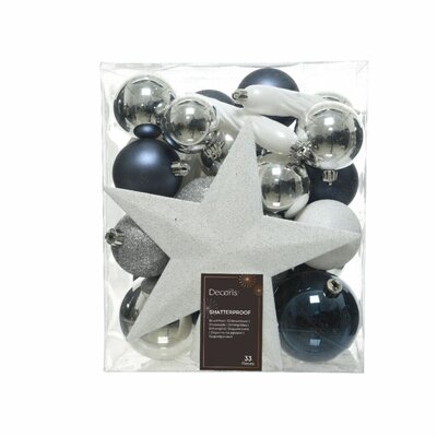 Kerstballen Mix 33 Stuks Zwart/Wit/Zilver/Kunststof