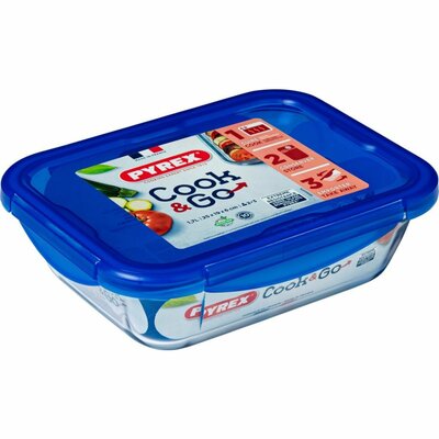 Pyrex Cook & Go Glazen Ovenschaal + Deksel 24x18x6 cm Transparant/Blauw