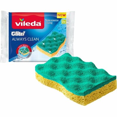 Vileda Glitzi Always Clean Schuursponsen 2 Stuks Geel/Groen